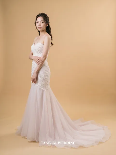 Lisette blush evening gown, front, full length