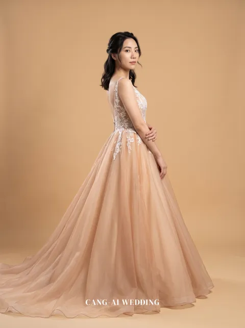 Paloma blush and nude evening gown, front, full length