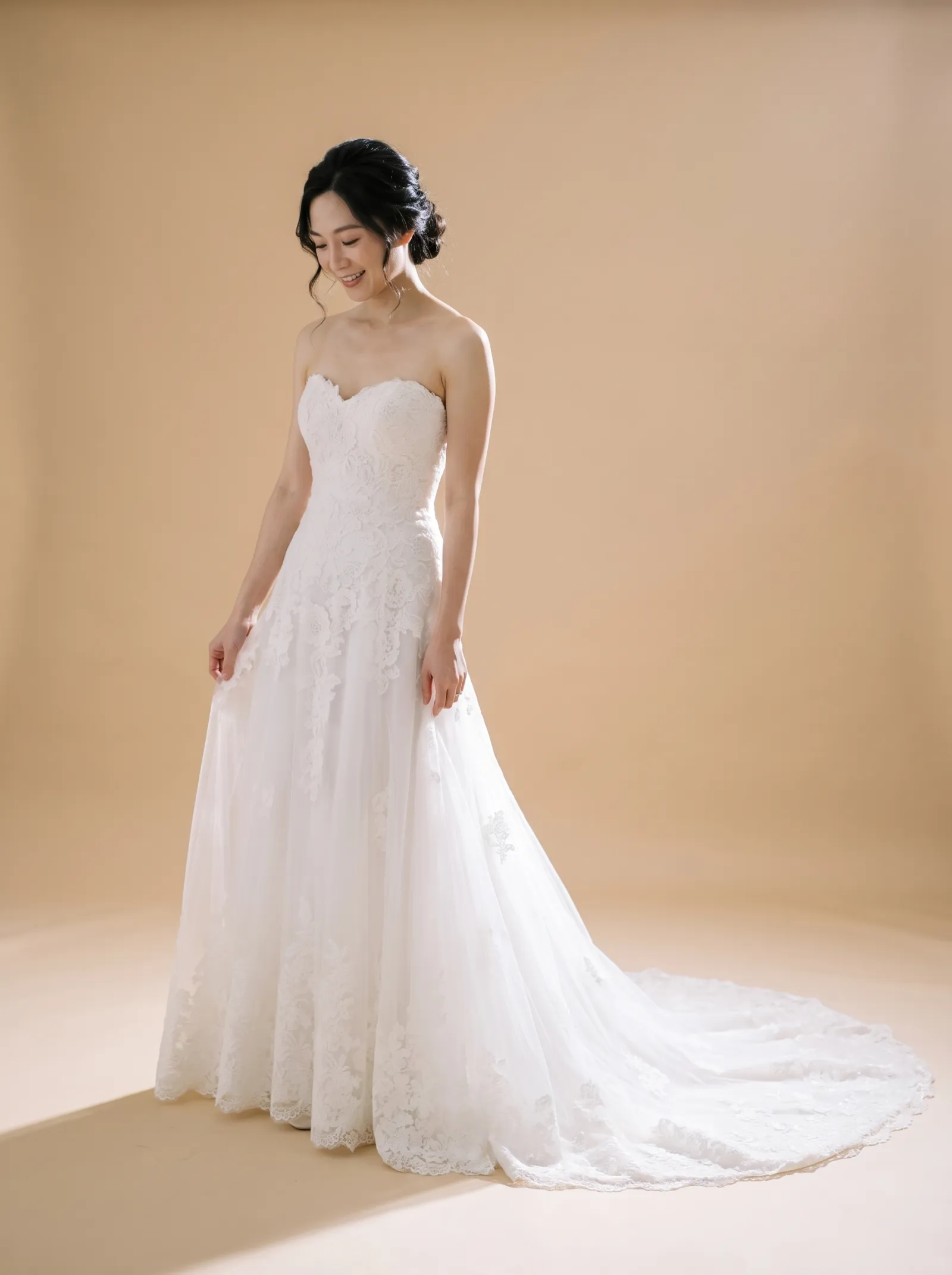 Camellia wedding gown, candid - gown brush