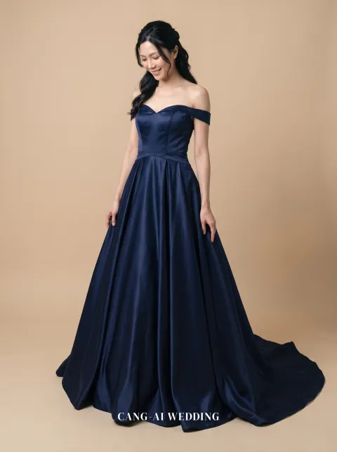 Noemi navy evening gown, front, full length