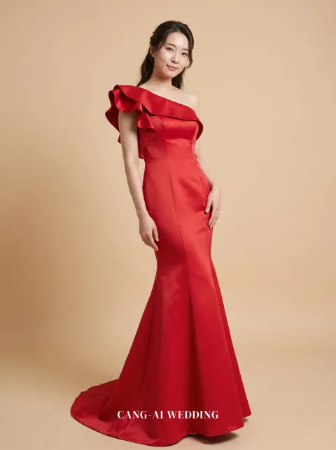 Vesna red evening gown, front, full length