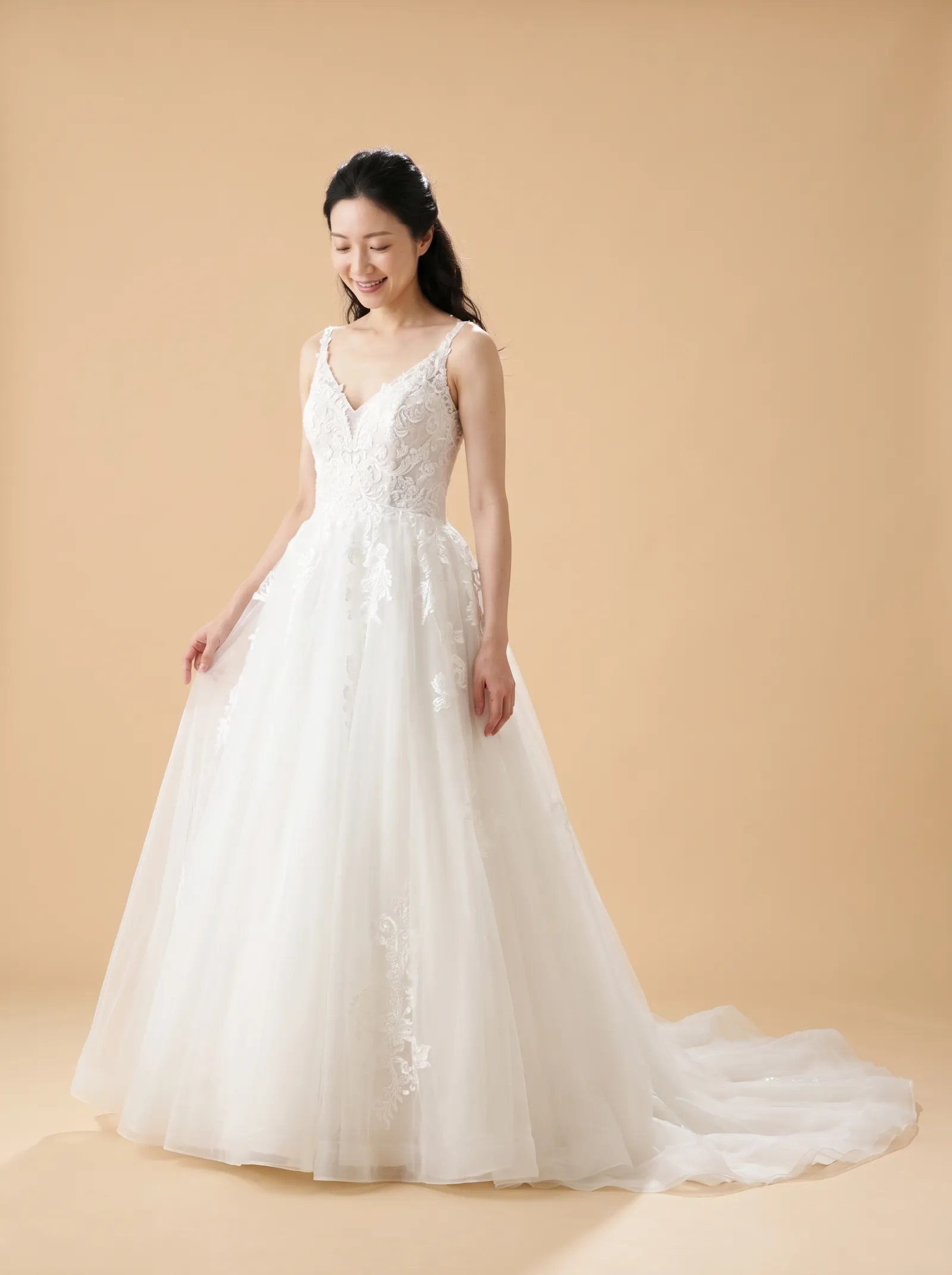 Juniper wedding gown, candid - gown brush