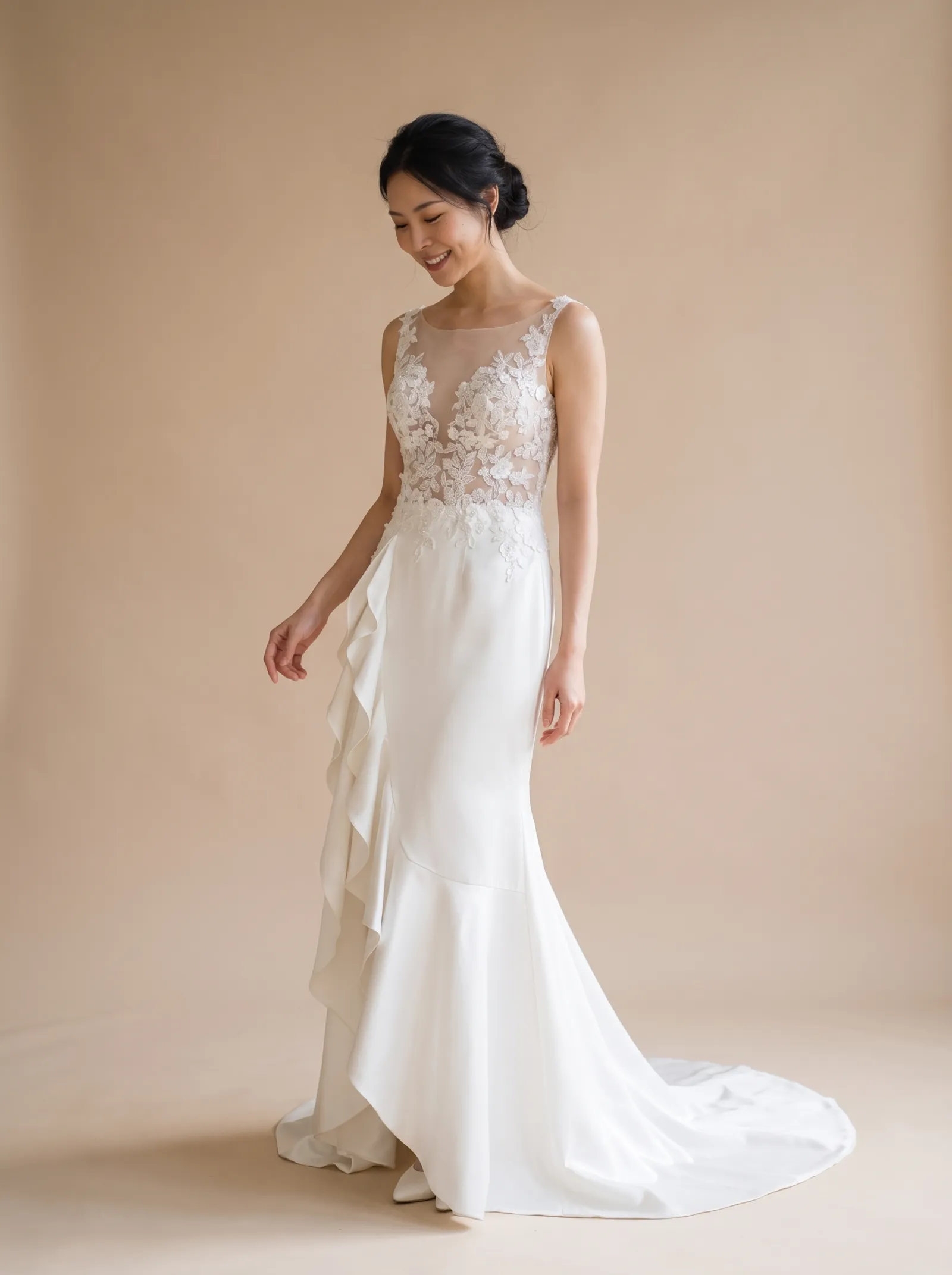 Nocturne wedding gown, candid - gown brush