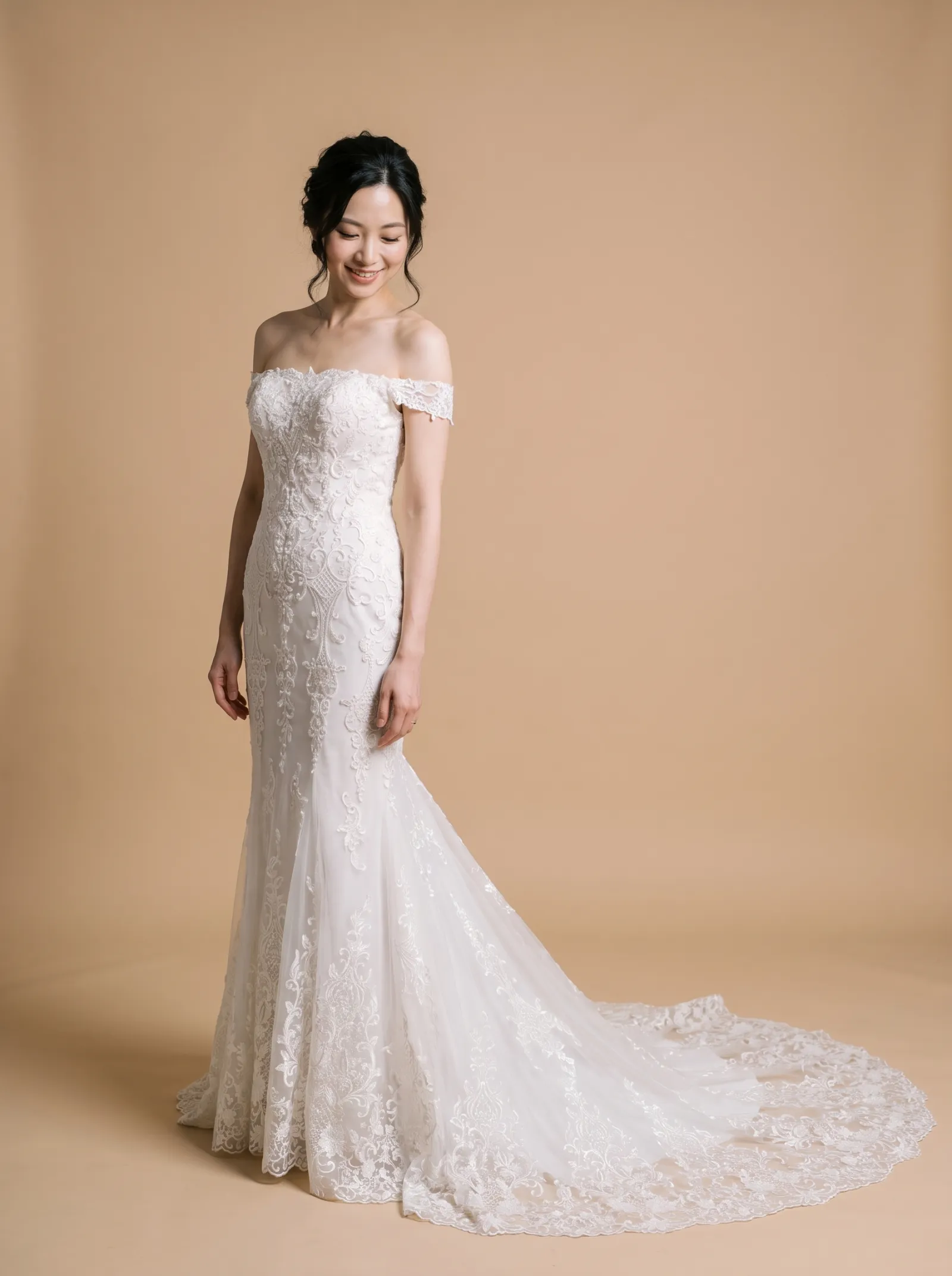 Ambre wedding gown, candid - gown brush