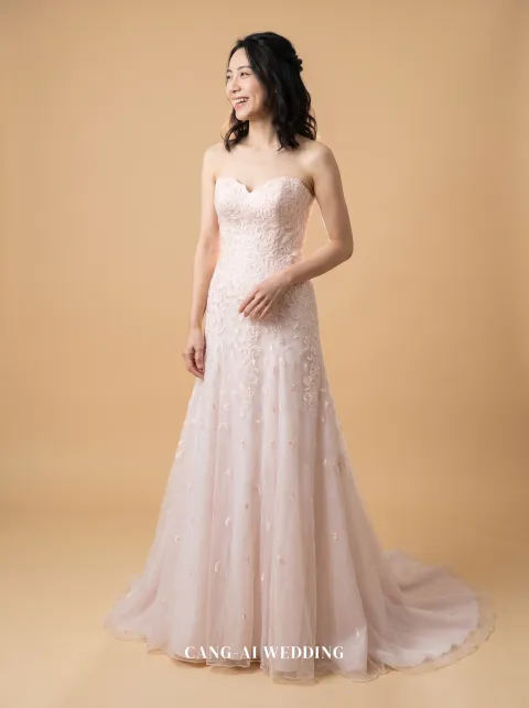 Margaux blush evening gown, front, full length
