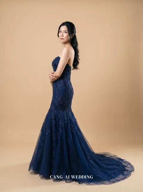 Brielle navy evening gown, front, full length