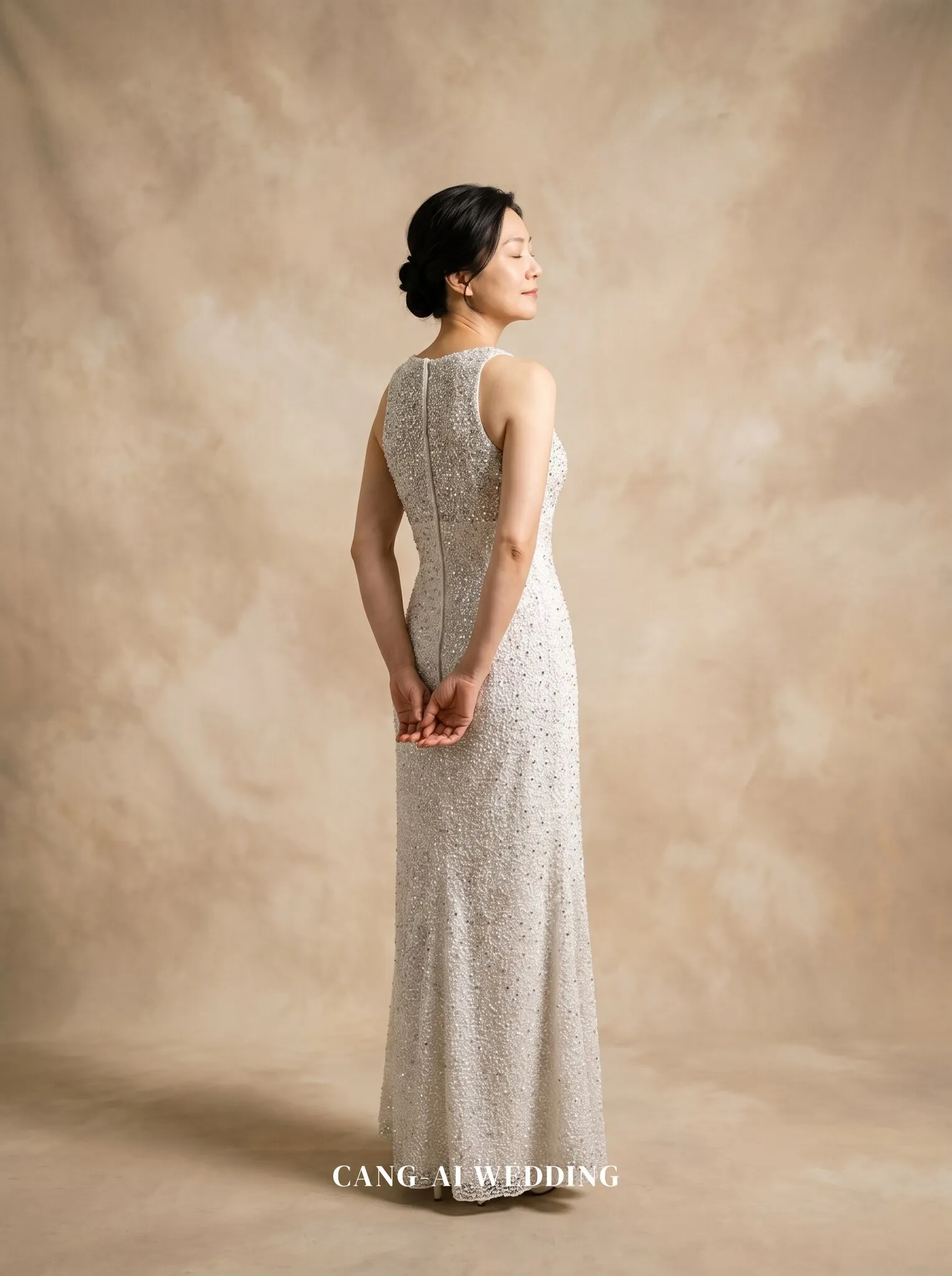 mother_gown_81 - Serene profile in three-quarter back view