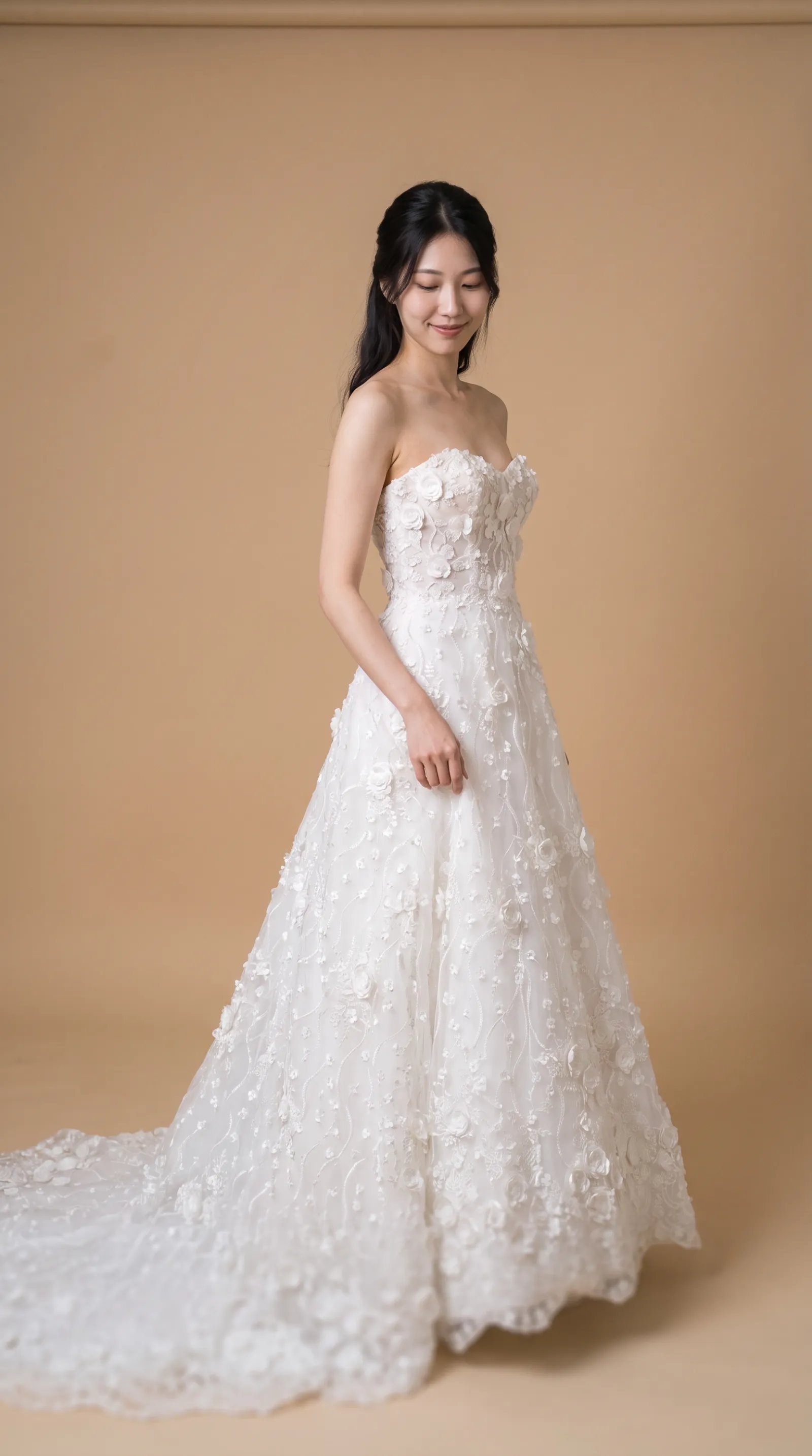 Whisper — Gently adjusting the gown's side fabric