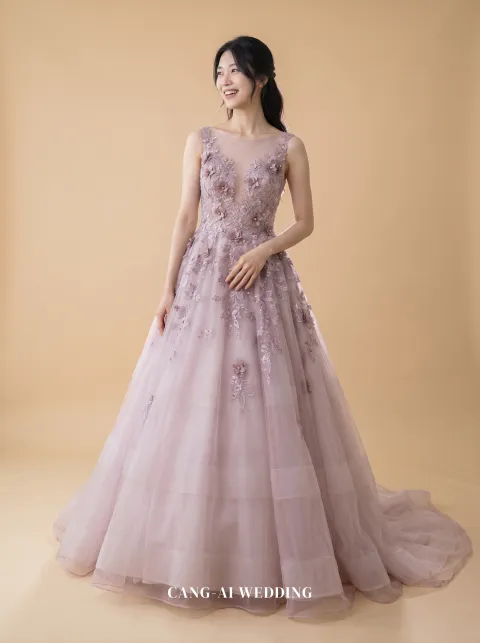 Vera blush and dusty pink evening gown, front, full length