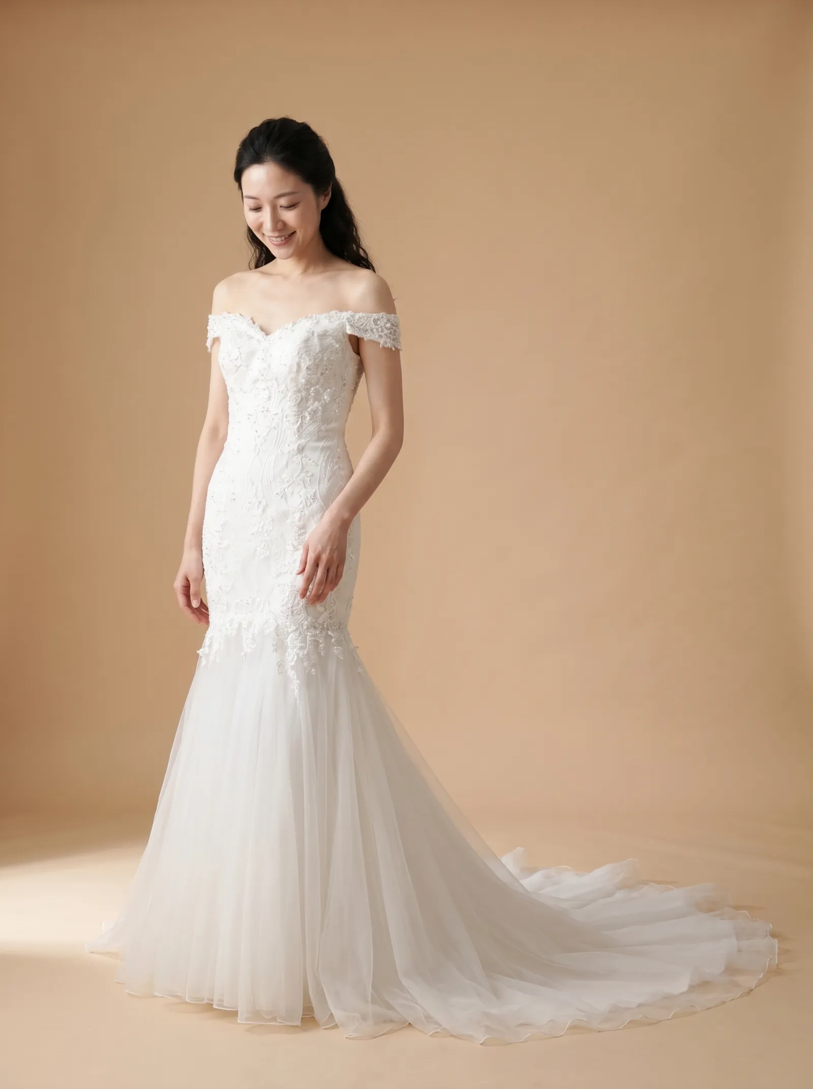 Ondine wedding gown, candid - gown brush