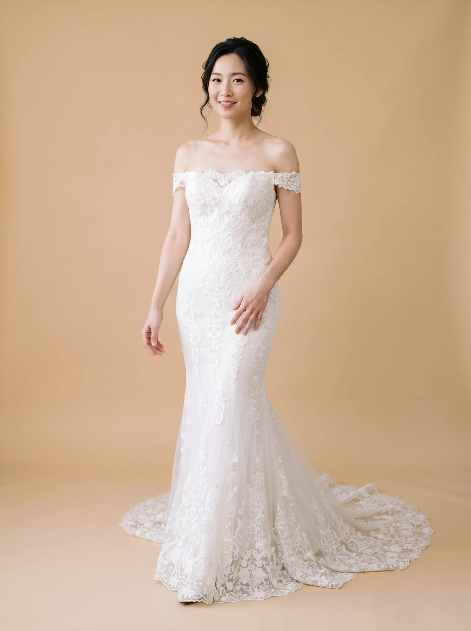 Ambre wedding gown, candid - three-quarter walk