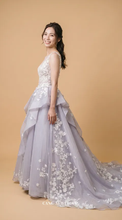 Tatiana lilac evening gown, front, full length