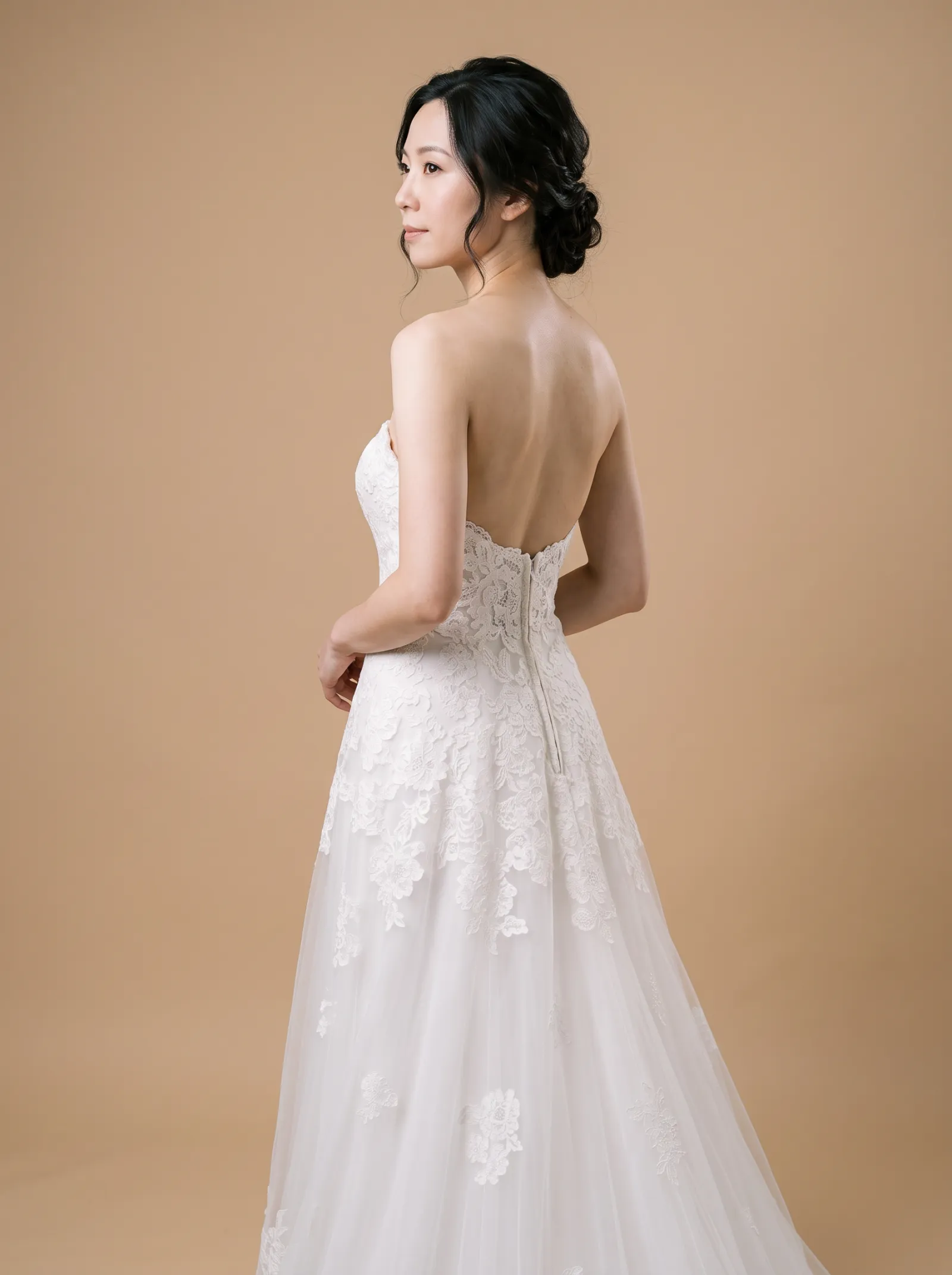 Camellia wedding gown, bodice - three-quarter back