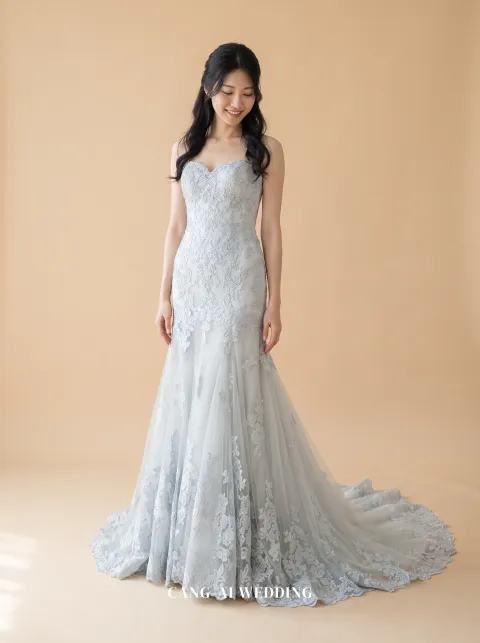 Rosamund silver evening gown, front, full length