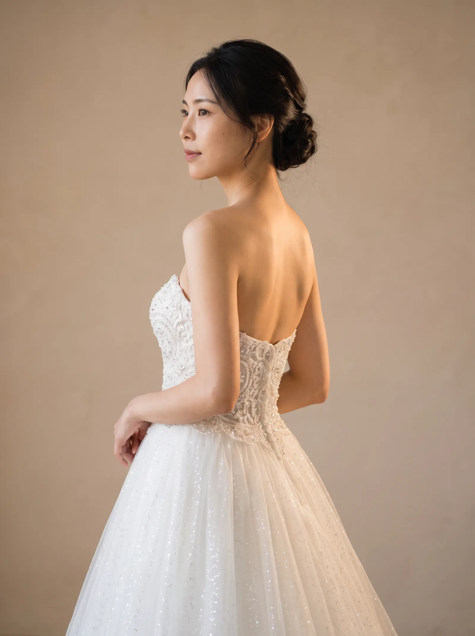 Aurora wedding gown, bodice - three-quarter back
