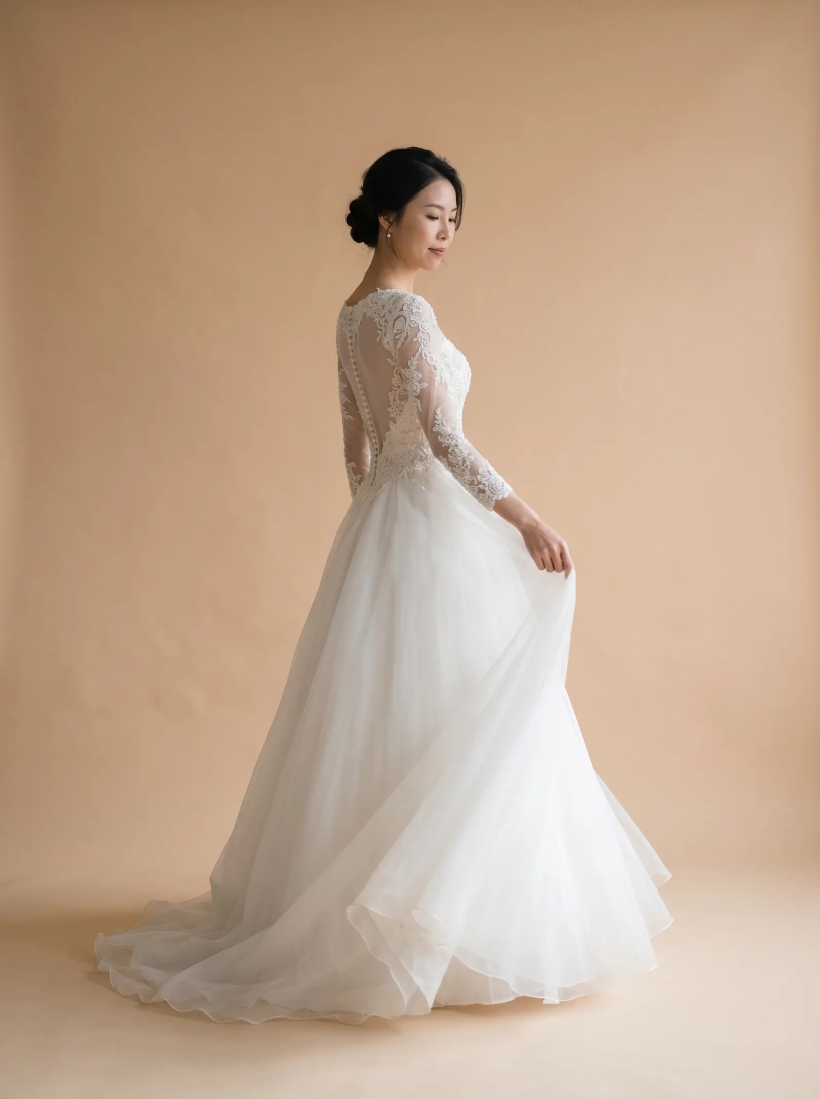 Beatrice wedding gown, candid - controlled sweep