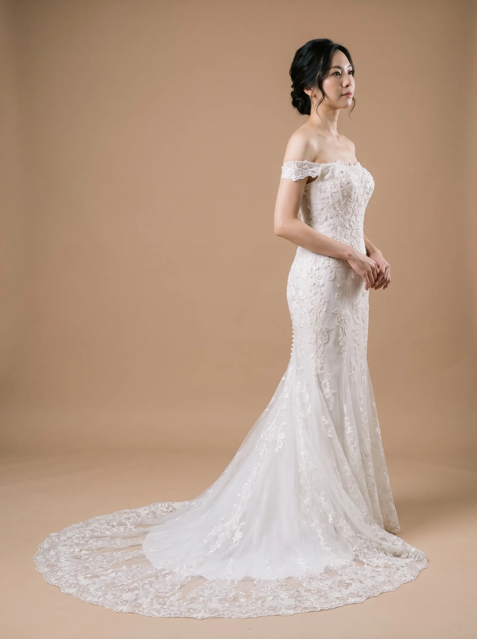 Ambre wedding gown, candid - quiet three-quarter