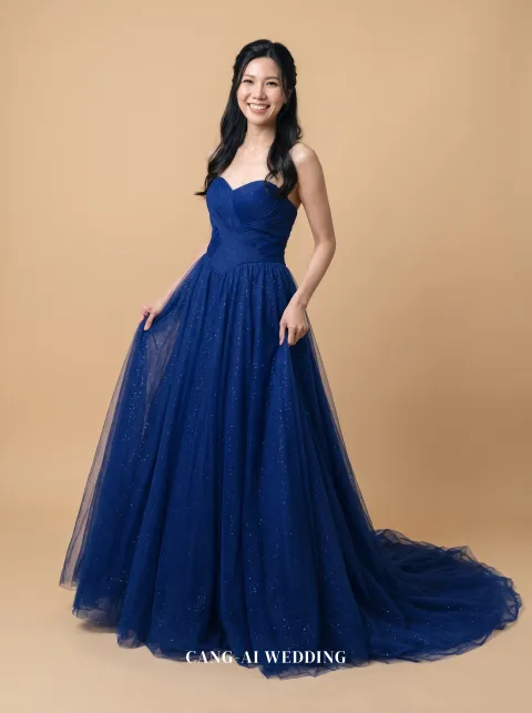 Soraya royal blue evening gown, front, full length
