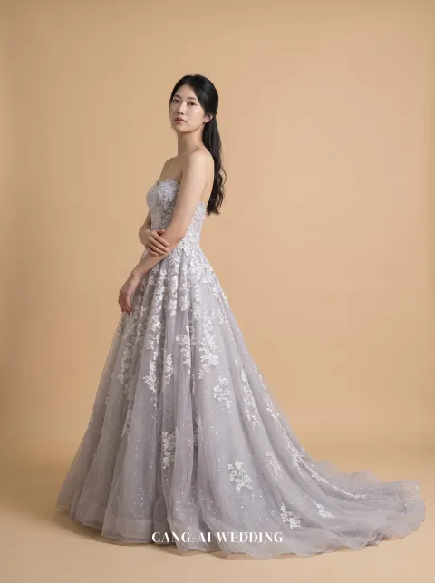 Freya lilac evening gown, front, full length