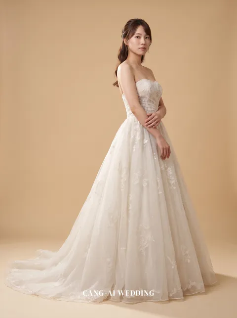 Anastasia ivory evening gown, front, full length