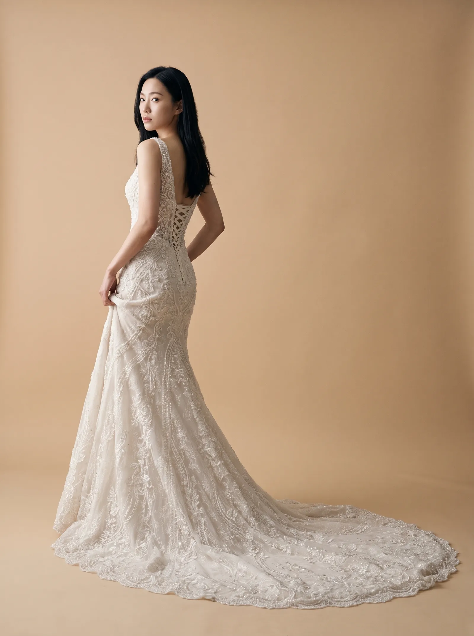 Selene wedding gown, hero - couture shoulder turn