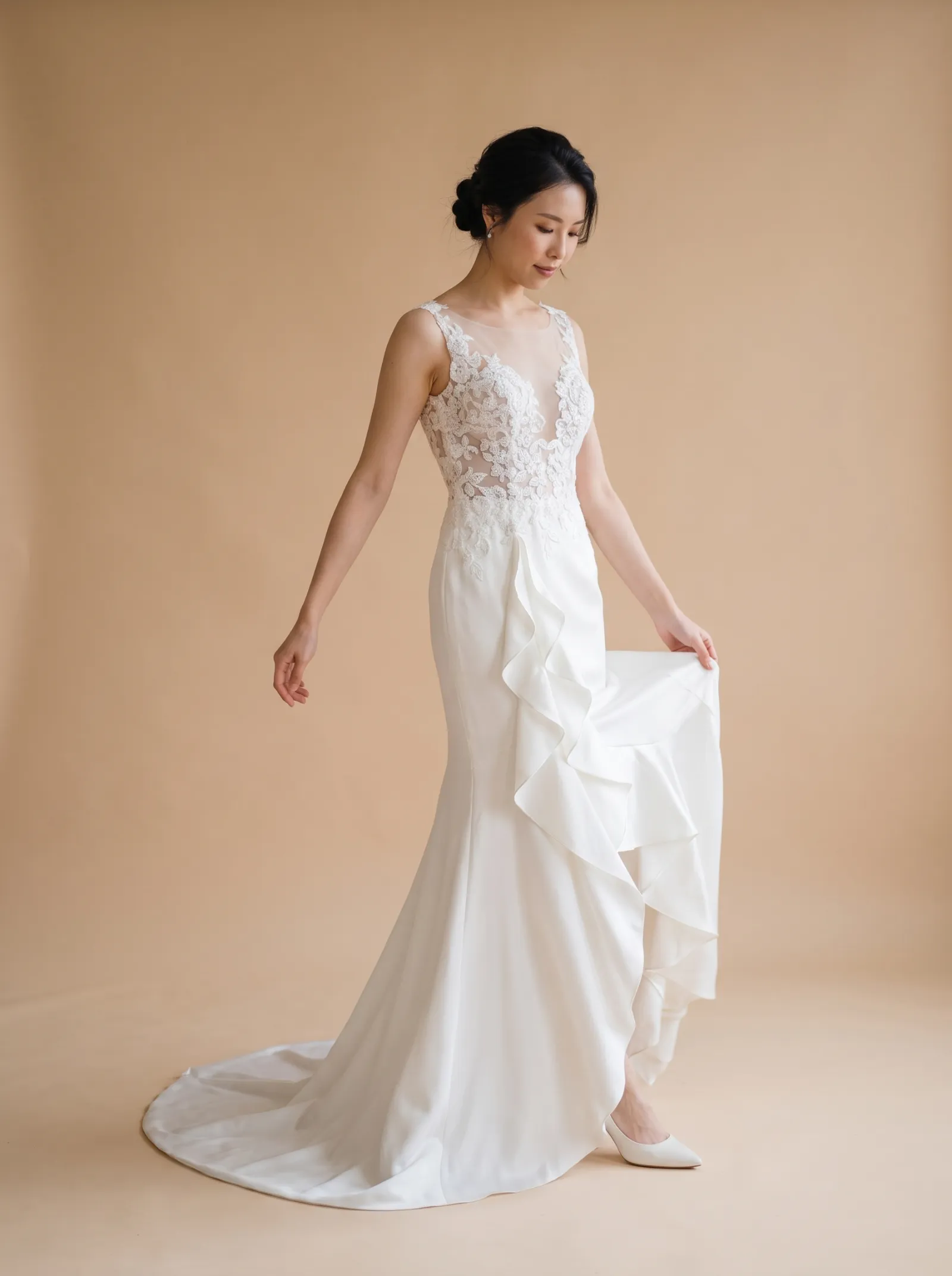 Nocturne wedding gown, candid - controlled sweep