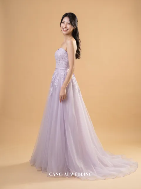 Zinnia lilac evening gown, front, full length