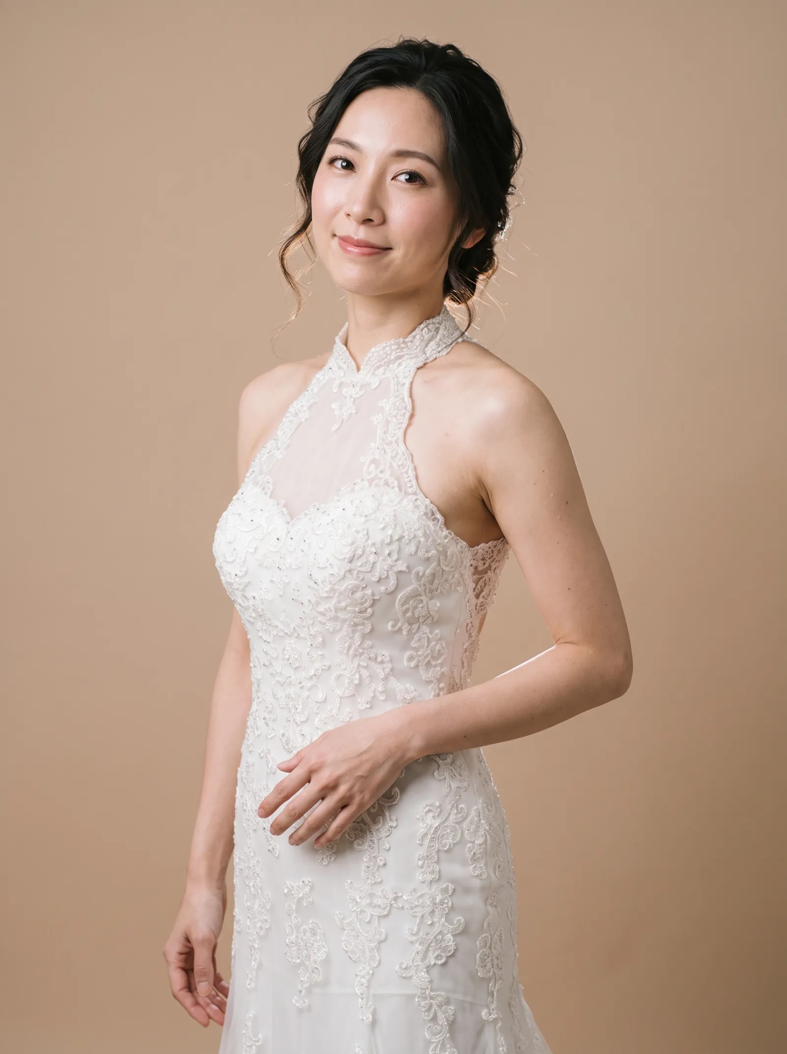 Regina wedding gown, three-quarter close - front, camera slightly above