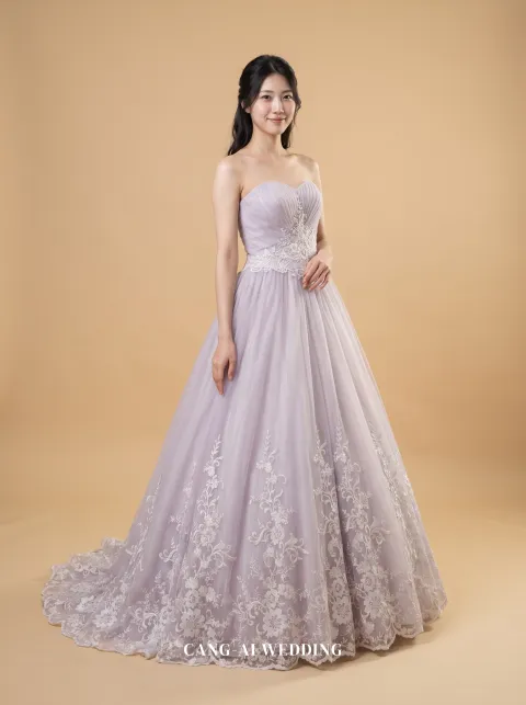 Katya lilac evening gown, front, full length