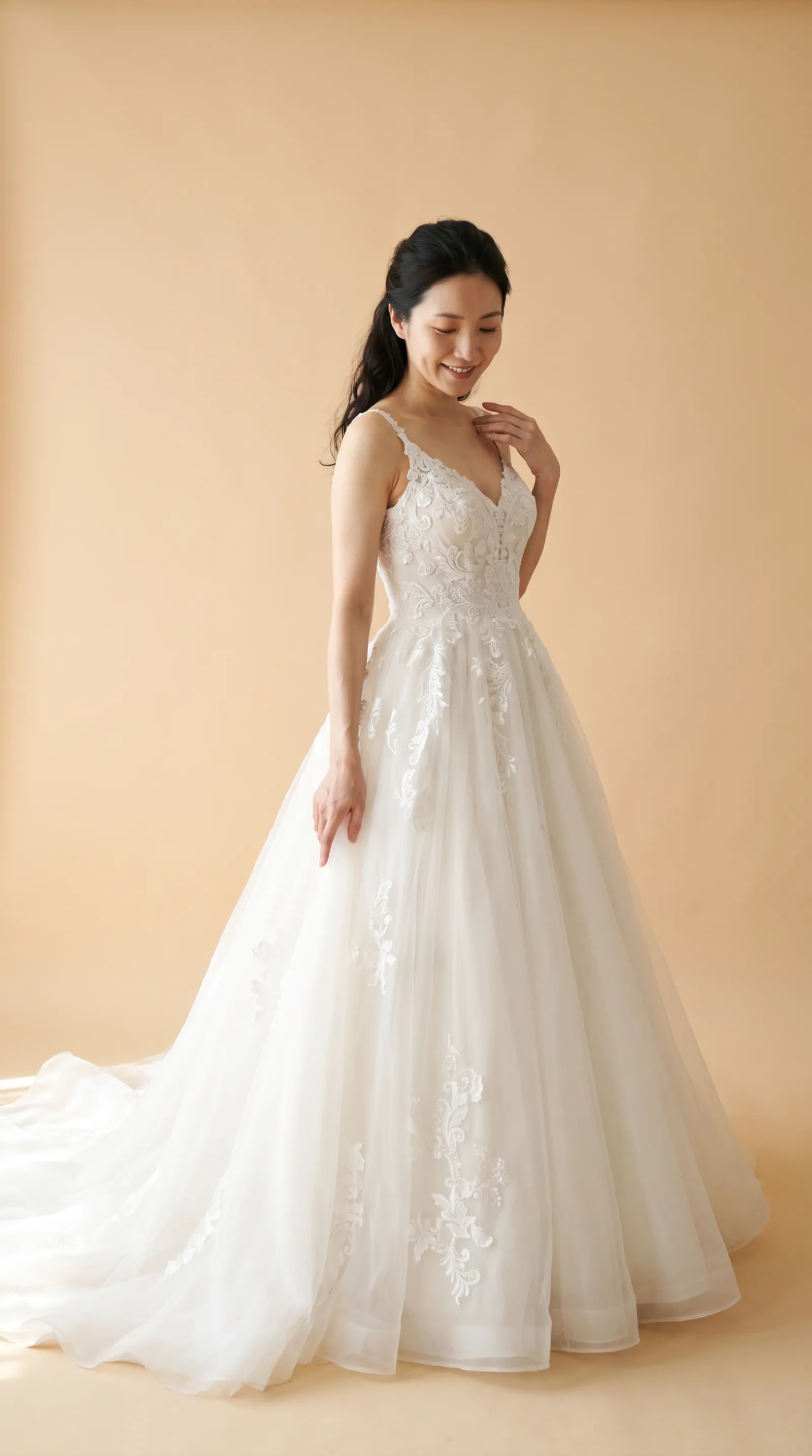 Juniper — Resting hand softly on the gown