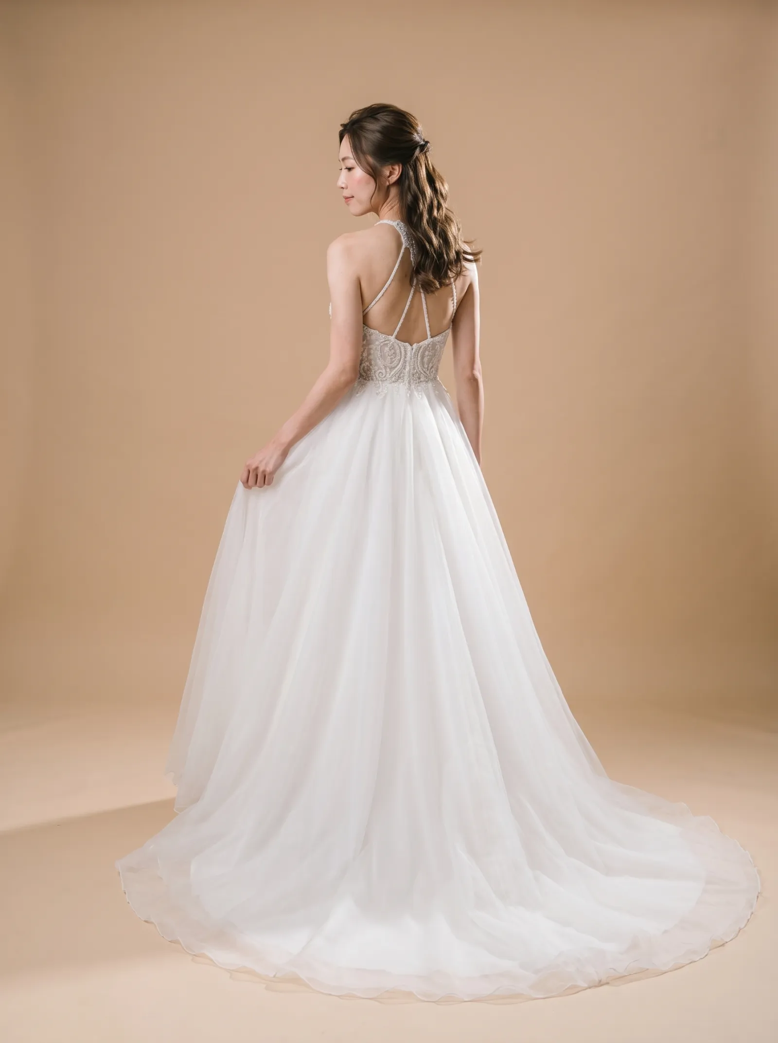 Lyra wedding gown, back - walking away, profile
