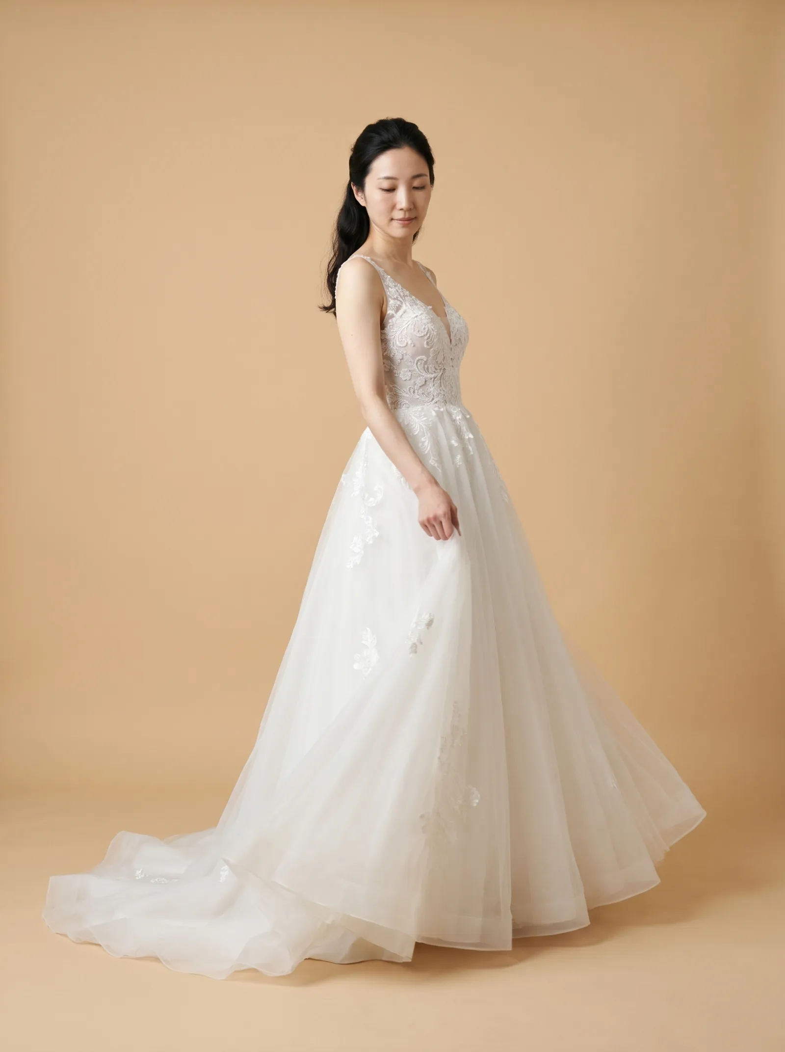 Juniper wedding gown, candid - controlled sweep