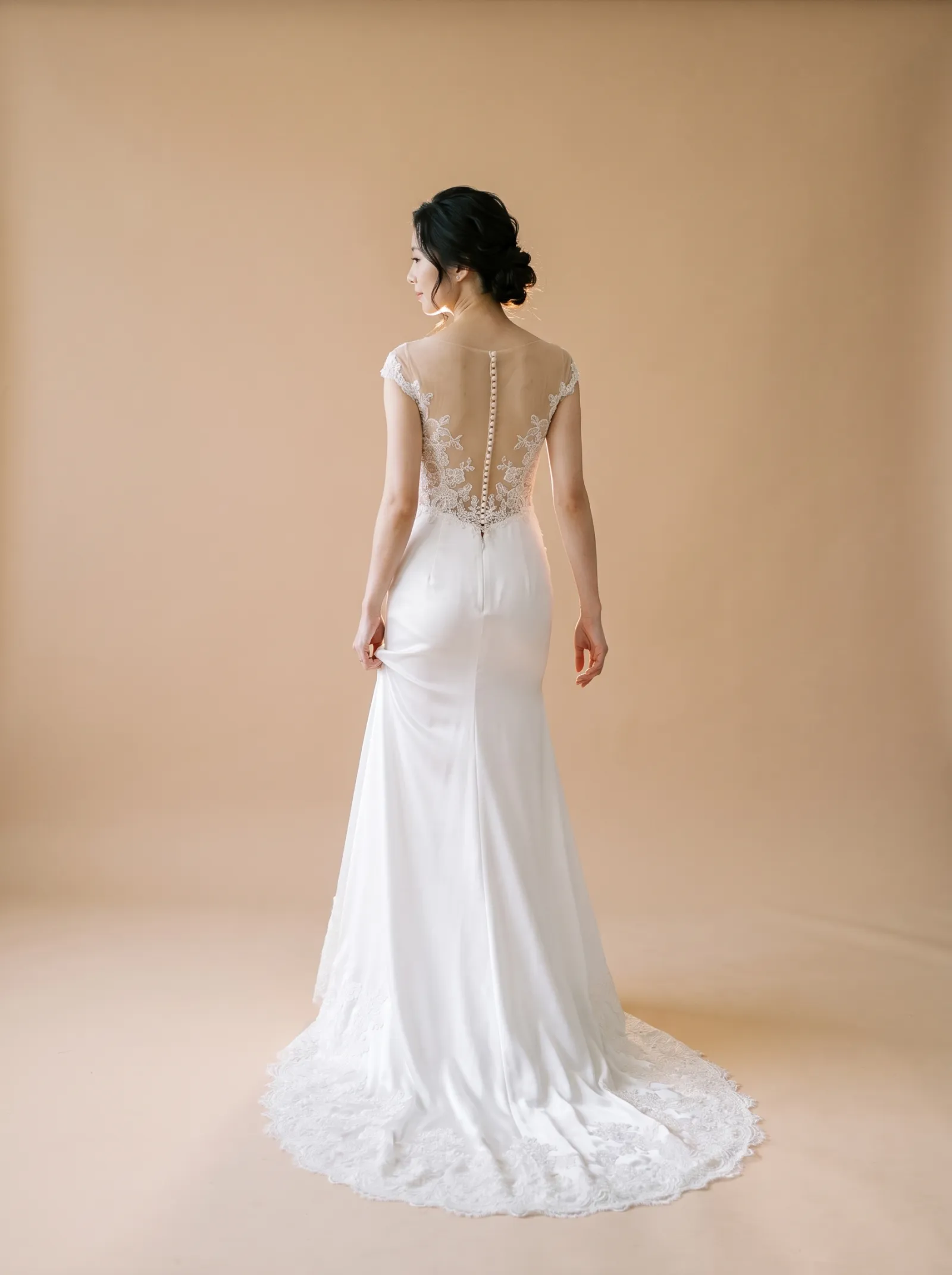 Bryony wedding gown, back - walking away, profile