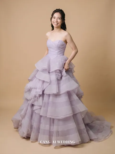 Leonie lilac evening gown, front, full length