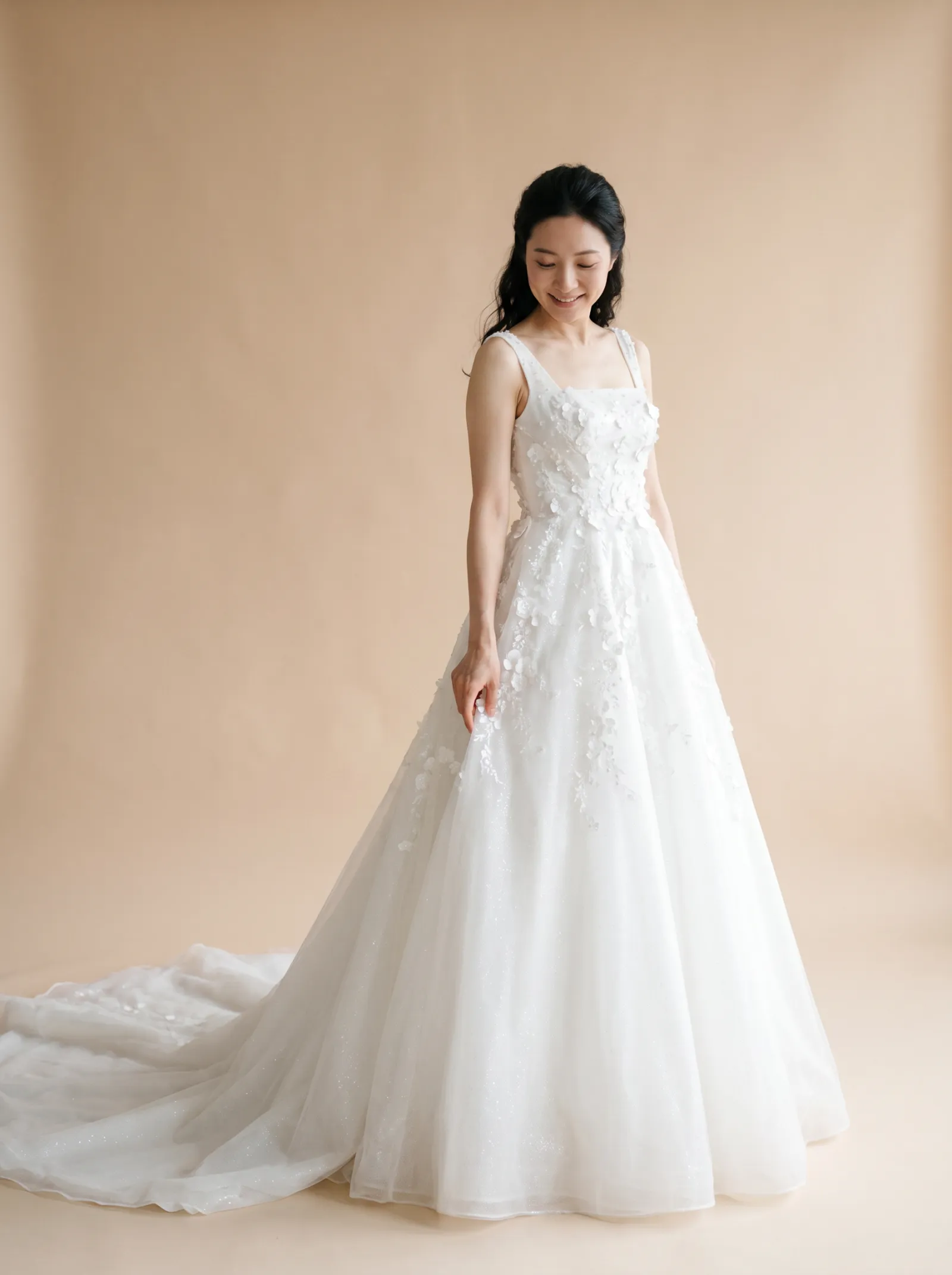 Thea wedding gown, candid gown brush