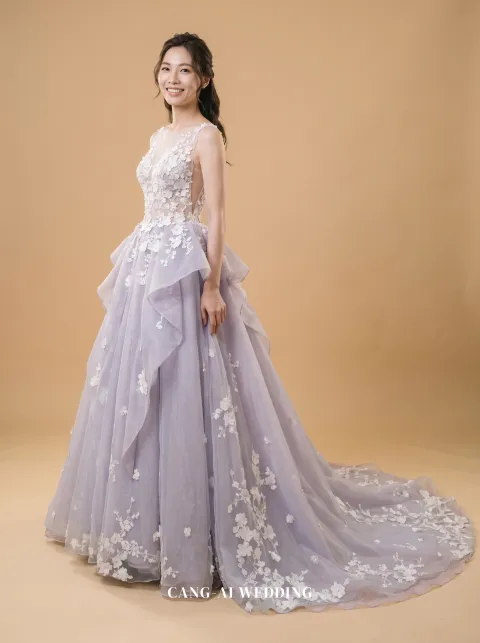 Tatiana lilac evening gown, front, full length