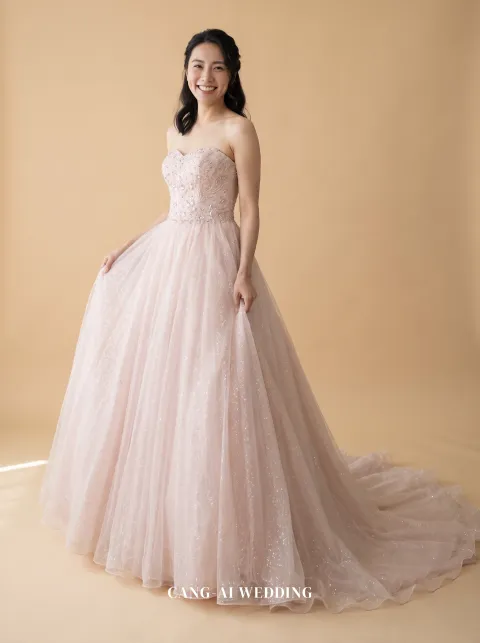 Ines blush evening gown, front, full length