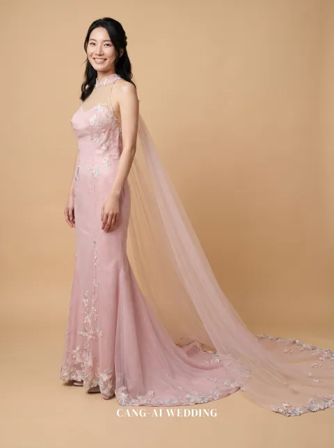 Kerensa dusty pink evening gown, front, full length