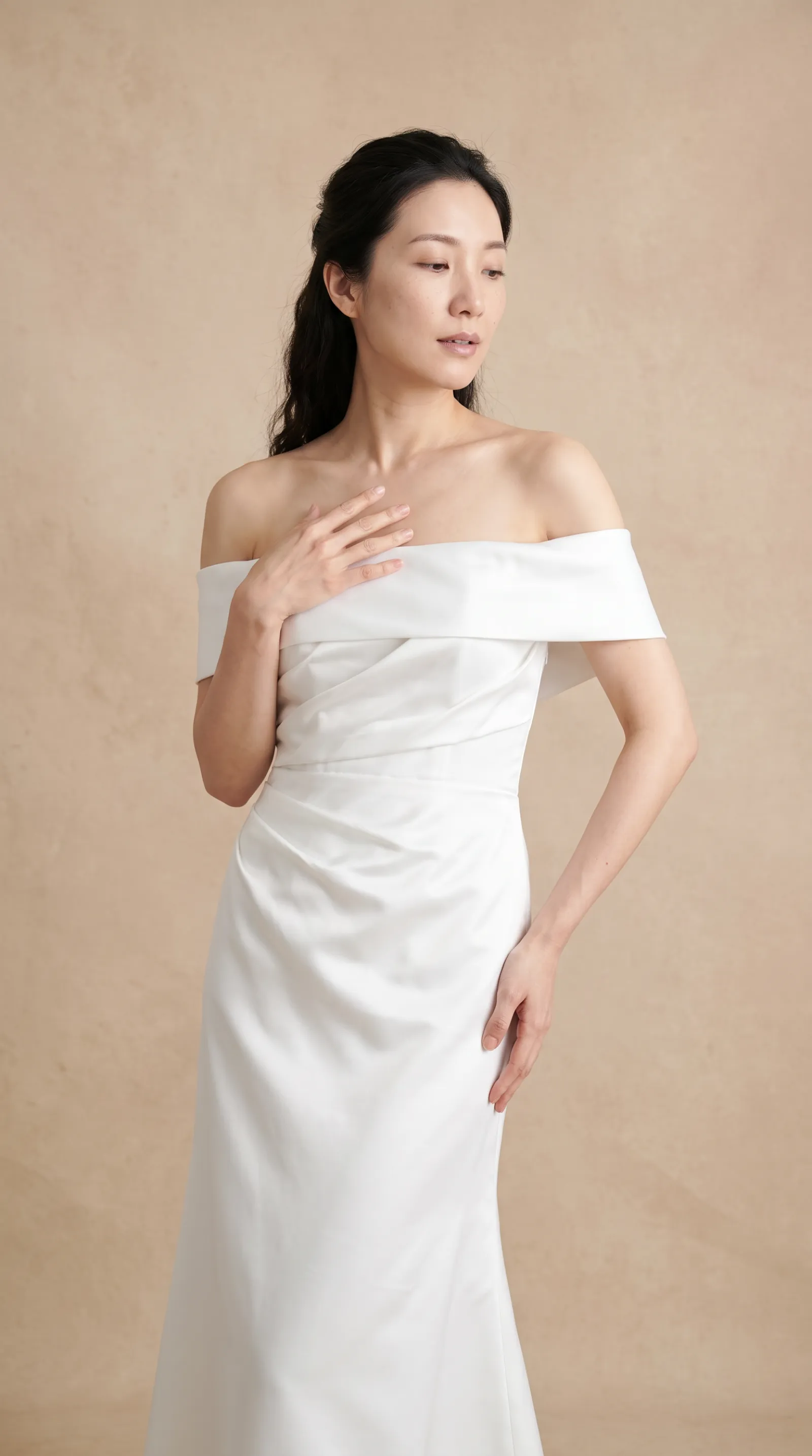Marlowe — Resting a gentle hand against the bodice