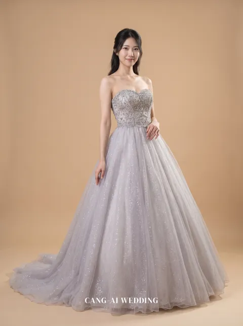 Elowen lilac evening gown, front, full length
