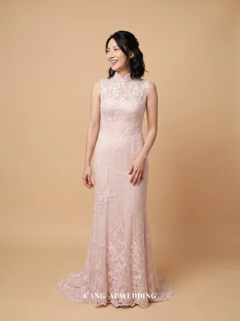 Flavia blush evening gown, front, full length