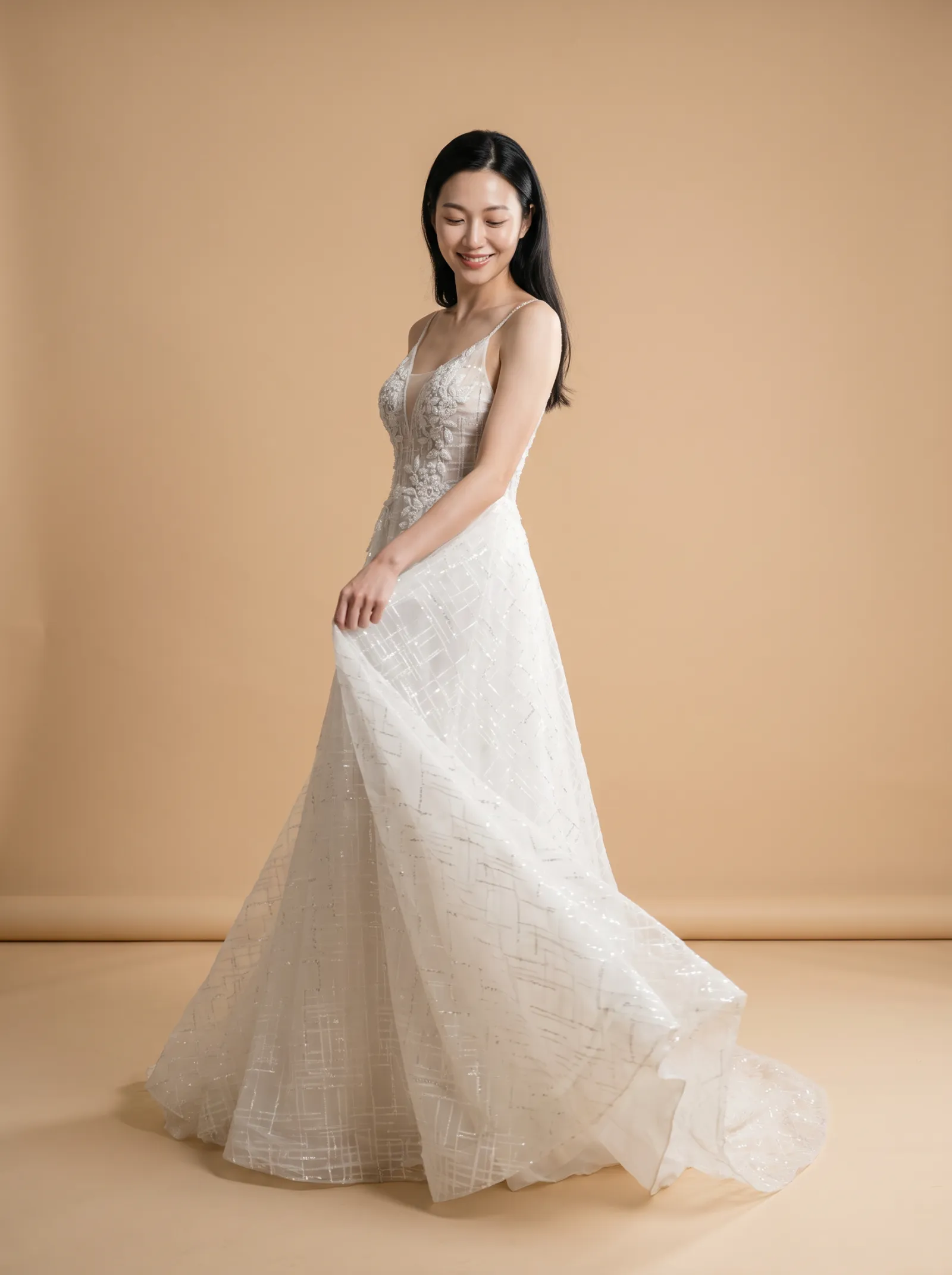 Verbena wedding gown, three-quarter - skirt sweep